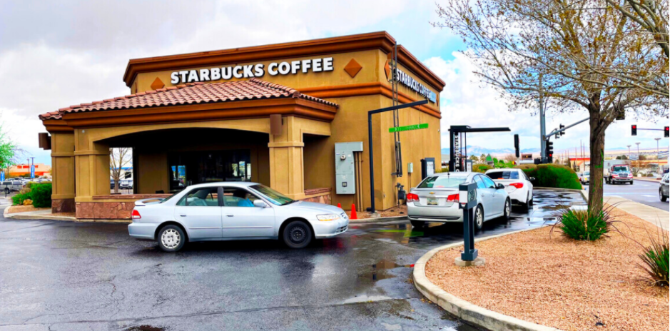 Drive thru of a Starbuck building